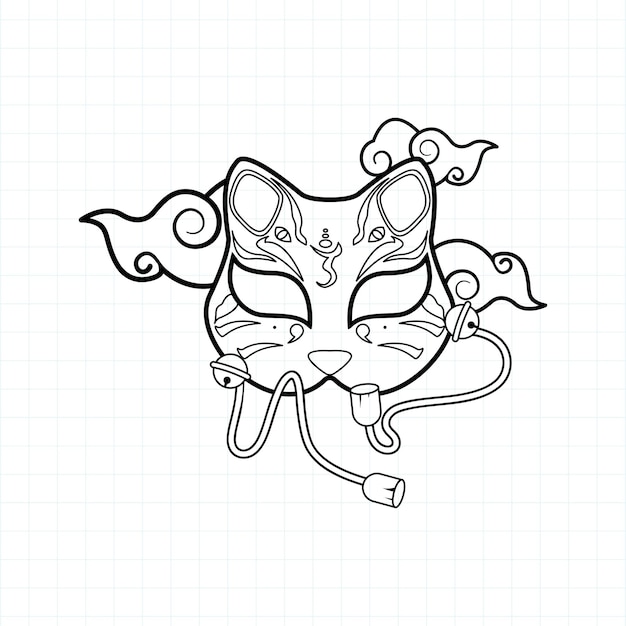 Premium vector japanese kitsune mask coloring page vector illustration