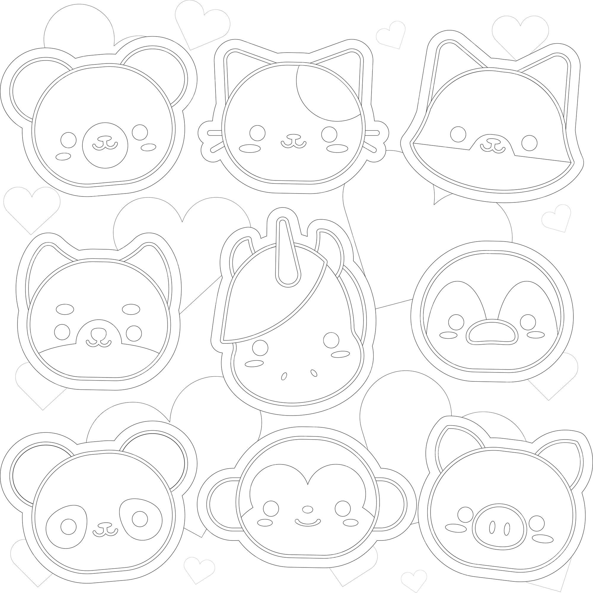 Premium vector cute kawaii animals coloring page