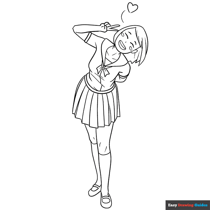 Cute anime girl coloring page easy drawing guides