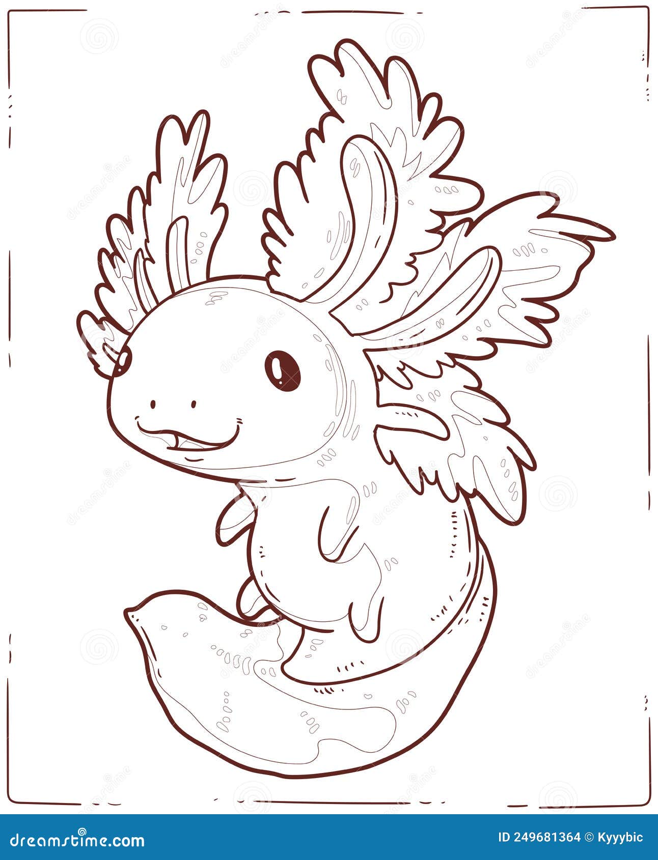 Axolotl a coloring book page cartoon outline picture of playful baby axolotl stock vector