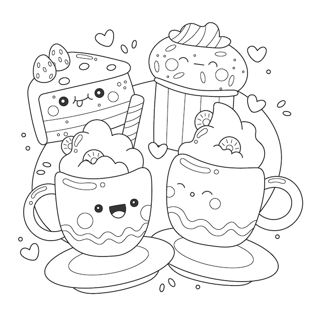 Kawaii bubble tea coloring page images