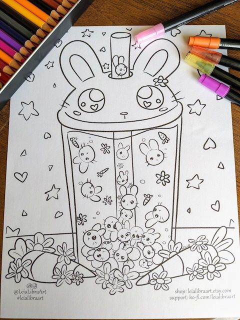 Free cute boba bunny art coloring page on my ko