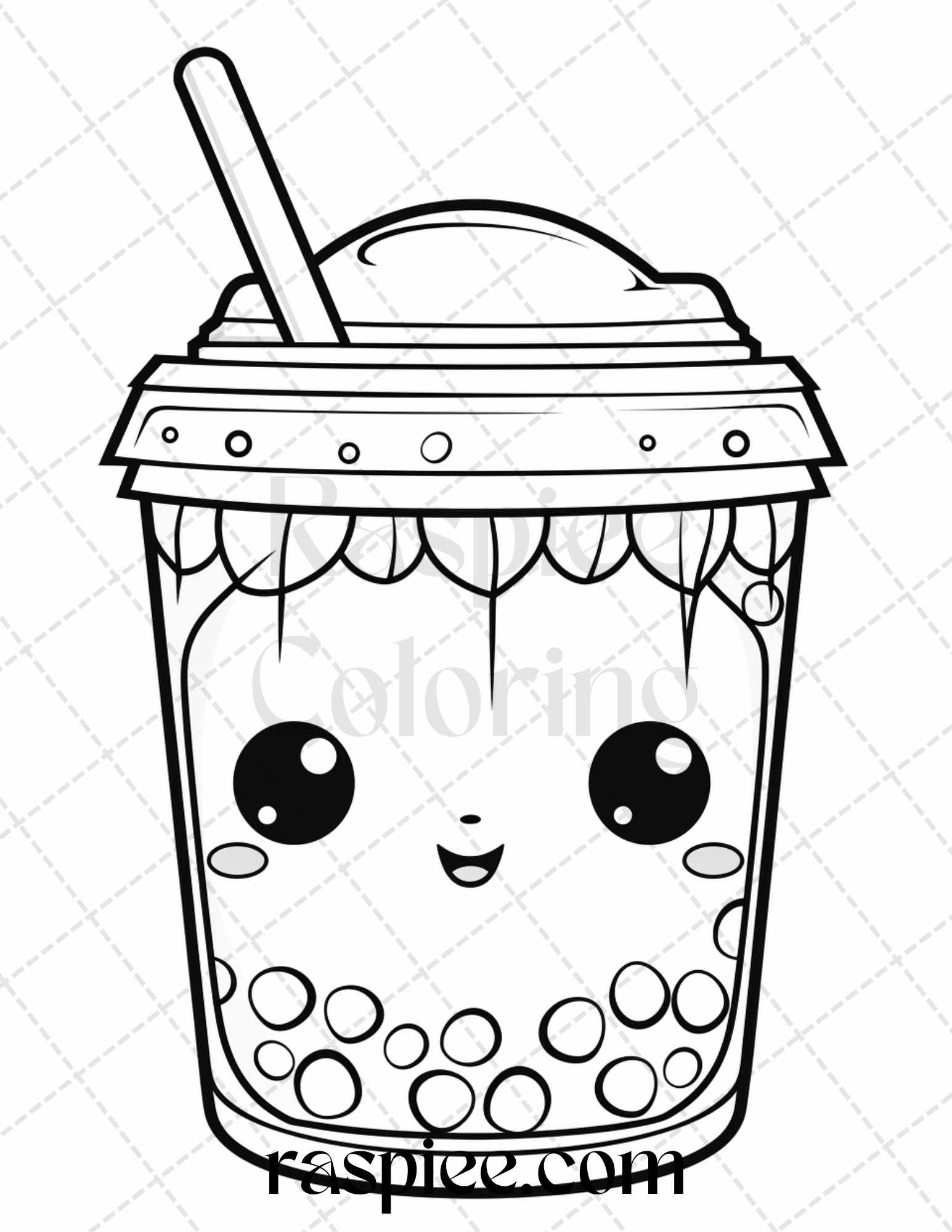 Cute kawaii boba tea grayscale coloring pages for adults and kids â coloring