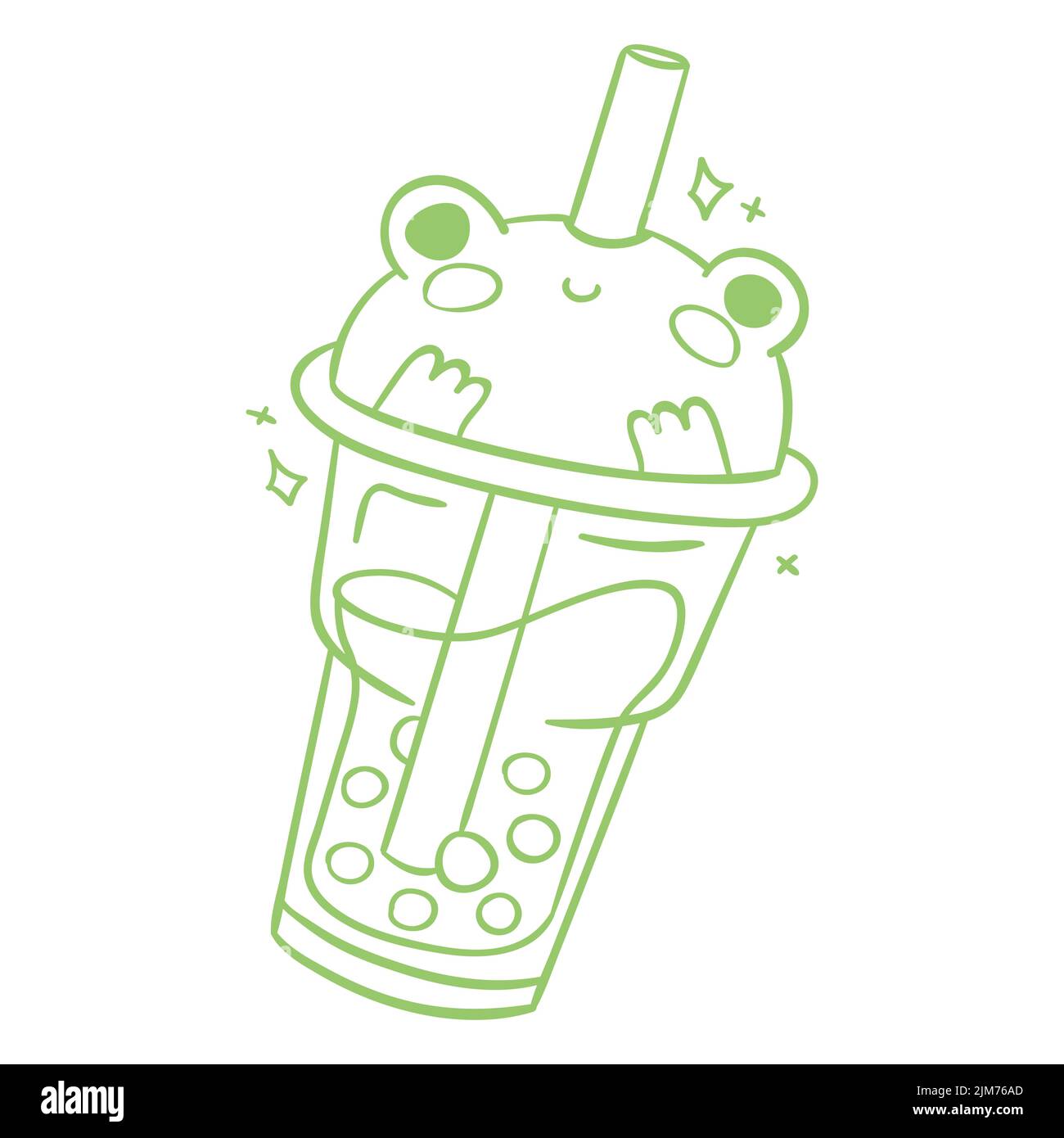 A cute cartoon plastic cup filled with bubble tea with a straw on white background stock vector image art