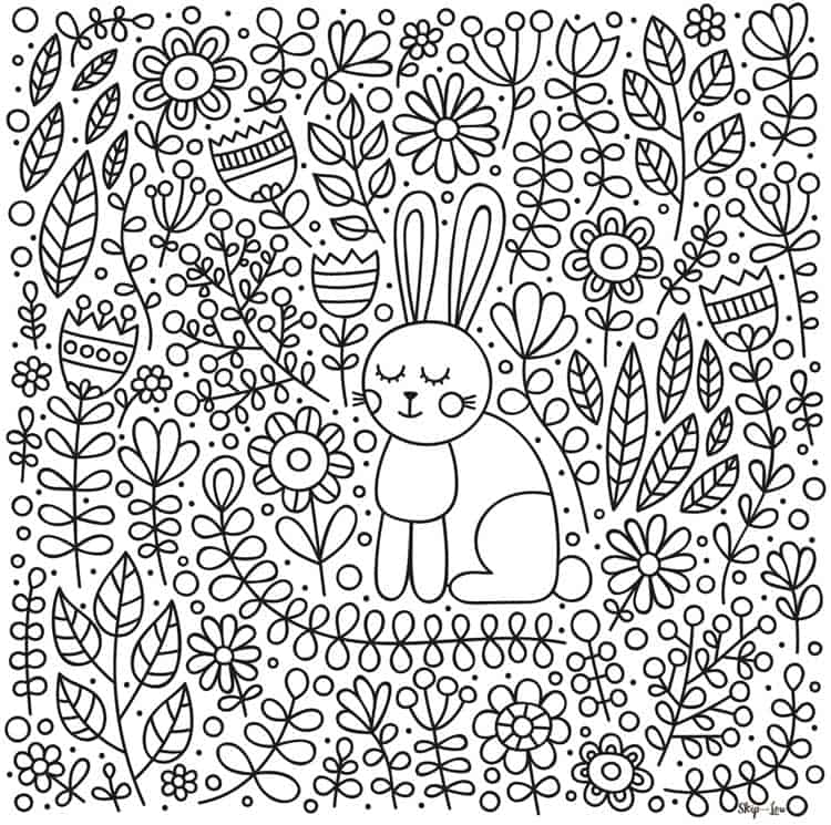 Cute bunny with flowers coloring page skip to my lou