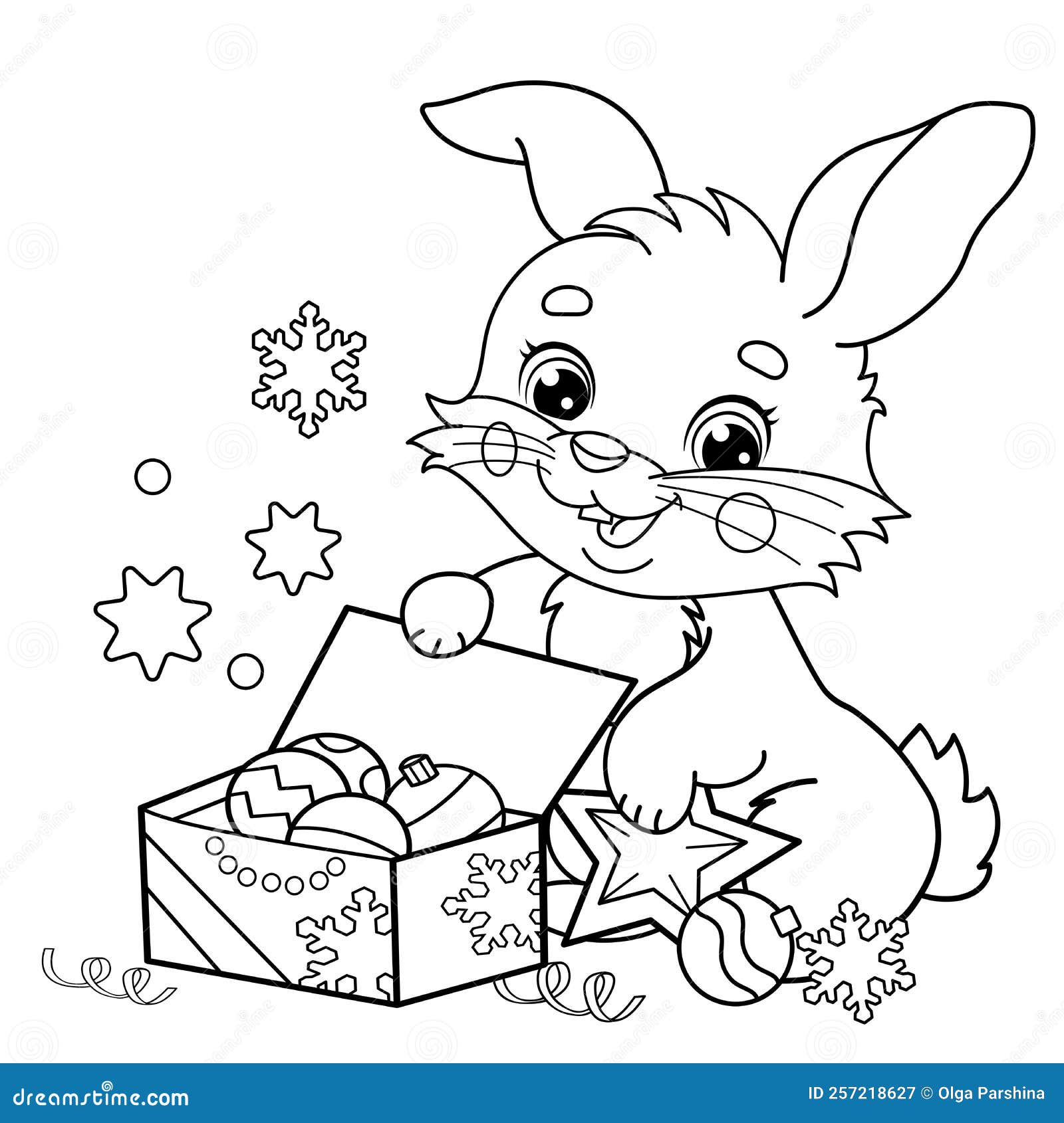 Coloring page outline of cute bunny or rabbit with gifts christmas new year stock vector