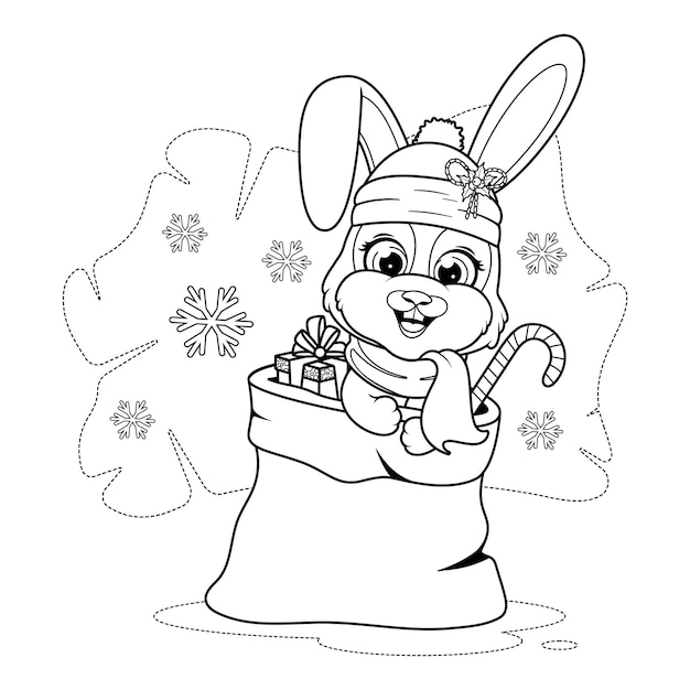 Premium vector coloring page christmas and new year with a cartoon cute bunny