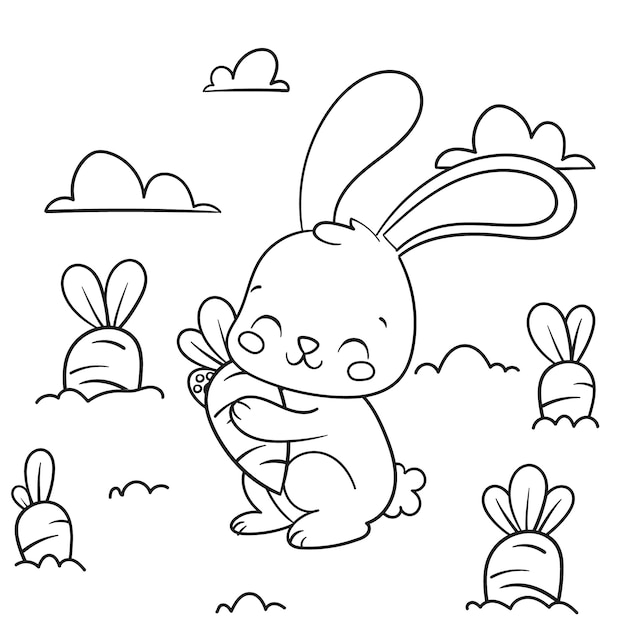 Free vector cute coloring book with bunny