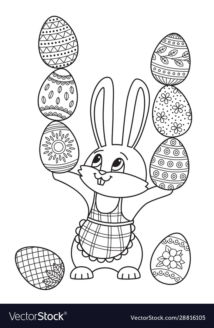 Easter doodle coloring book page cute bunny vector image