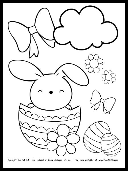 Cute bunny in an egg coloring page free printable â the art kit