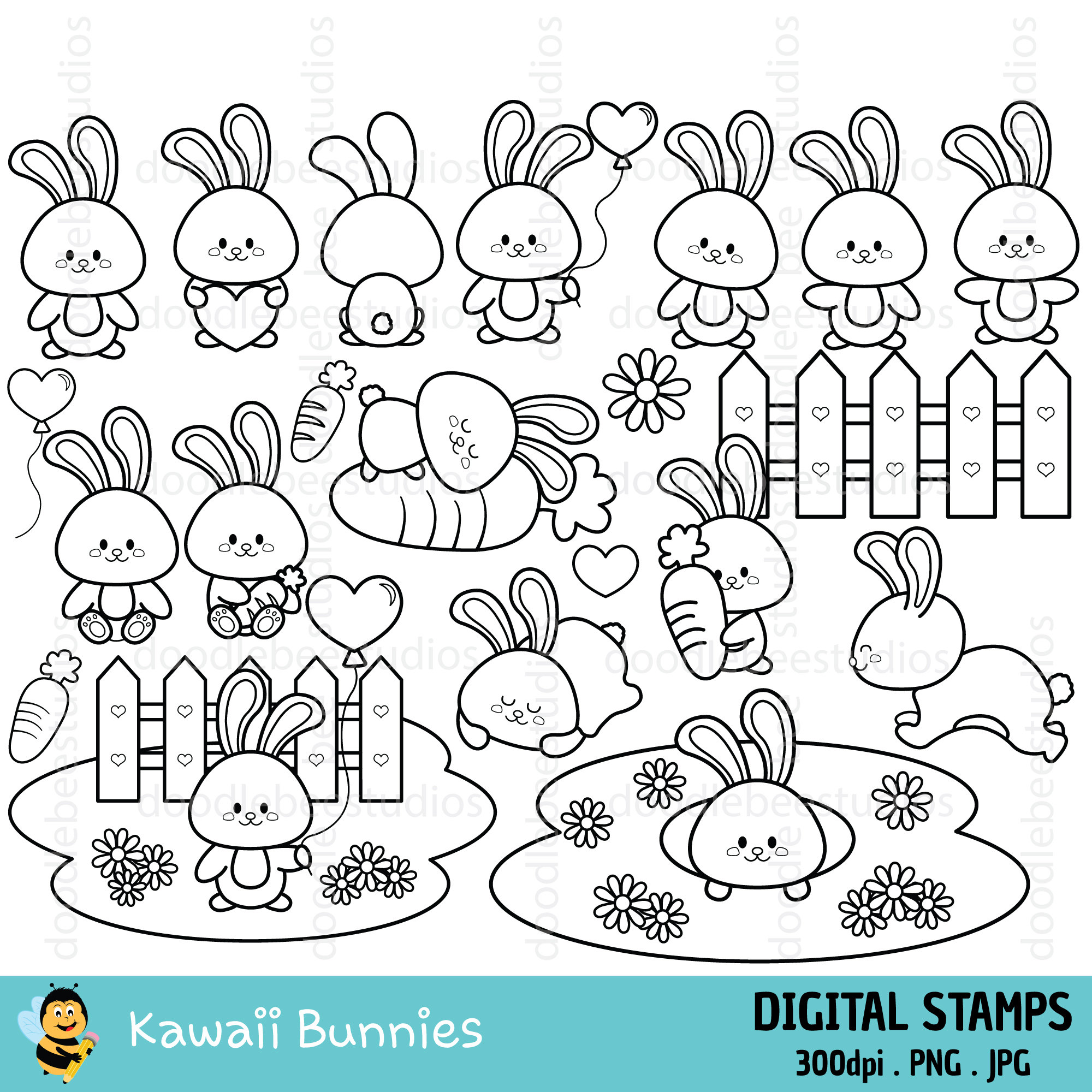 Kawaii bunnies clipart kawaii bunny clipart cute bunnies digital stamps cute rabbits clipart kawaii bunnies coloring pagesbunny outline instant download