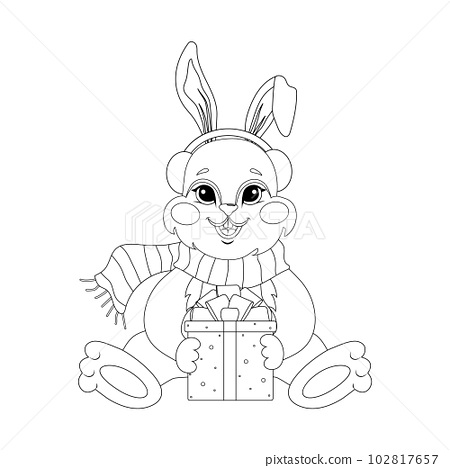 Cute bunny for coloring book christmas rabbit