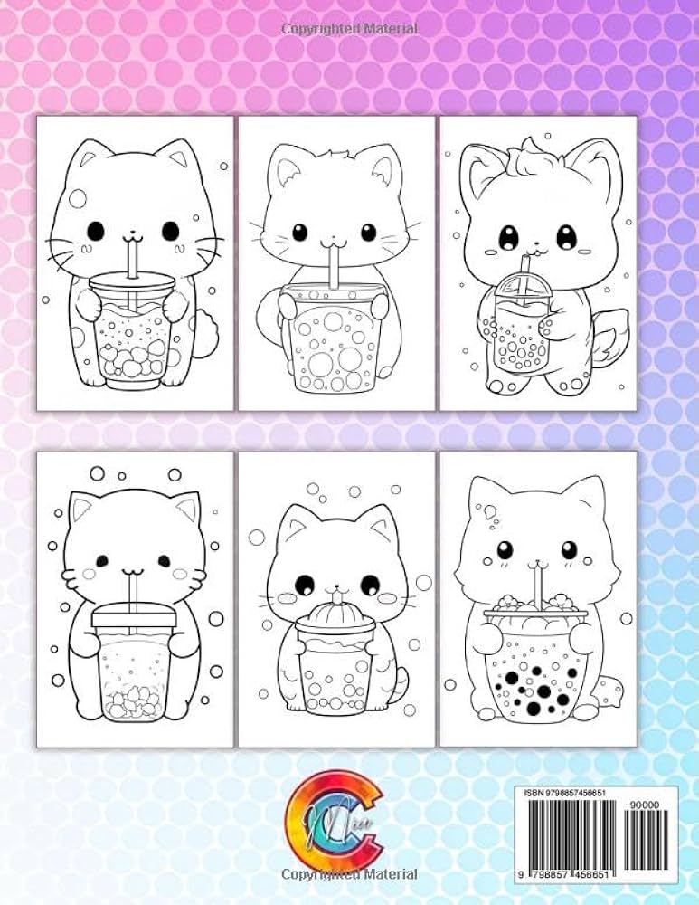 Kawaii cat coloring book for kids and adults cute kitten enjoying bubble tea and iced coffee large print design in coloring pages with japanese manga style arts colora mia