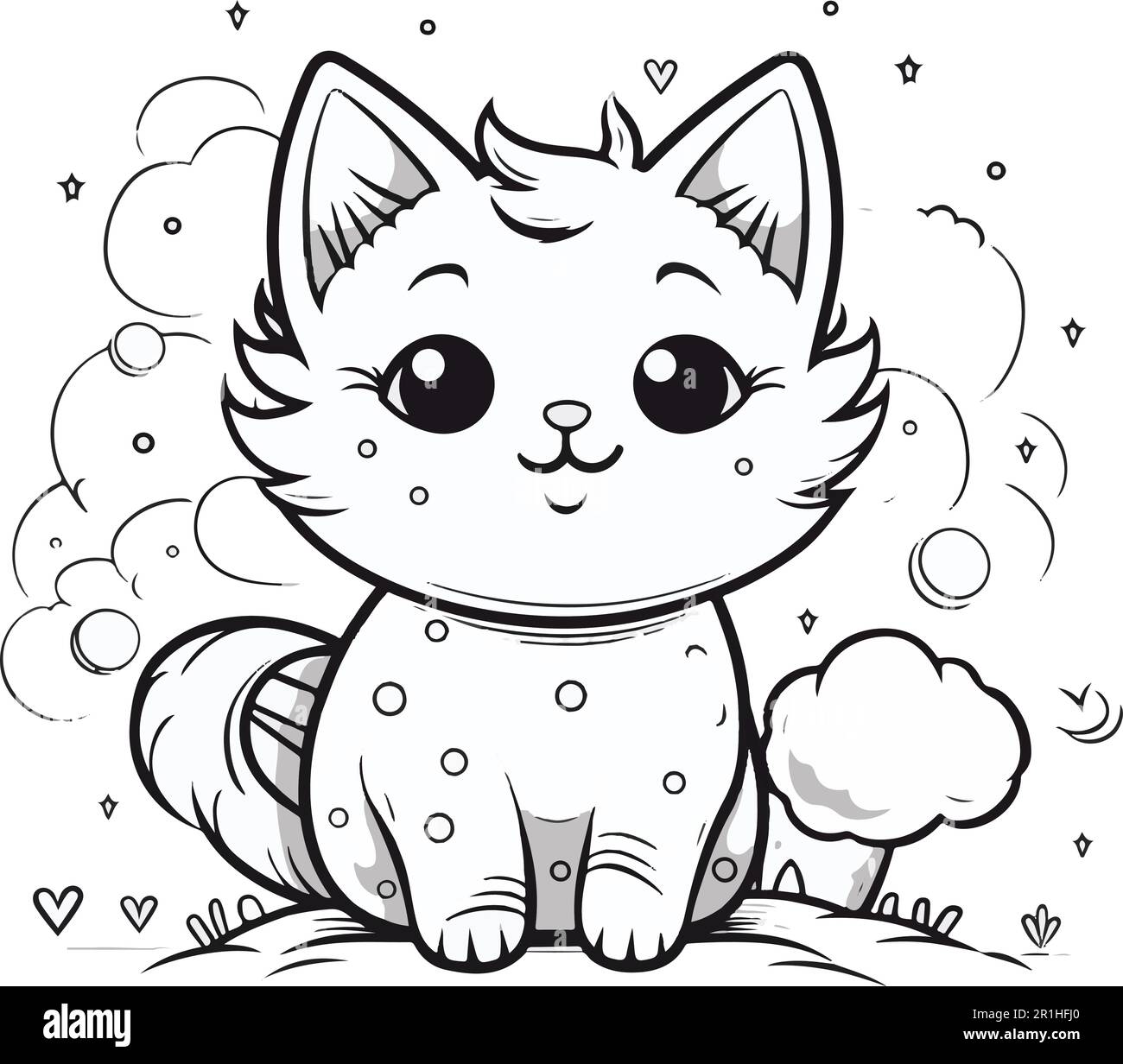 A cute kawaii cat coloring page line art cat coloring sheet vector design stock vector image art