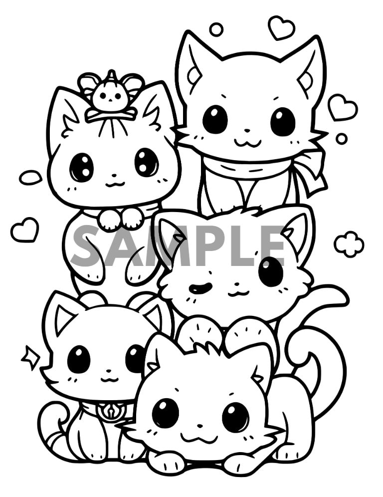 Kawaii cat coloring pages for coloring books