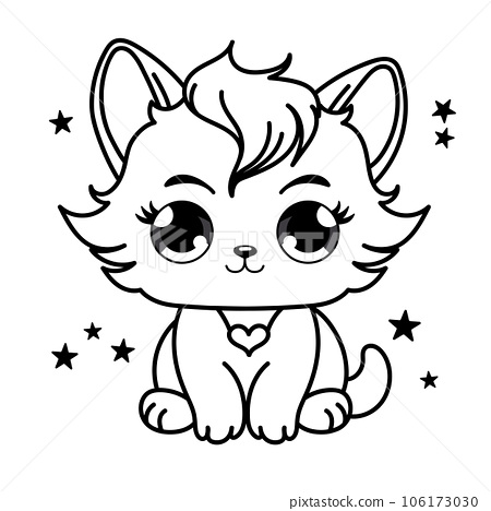 Cute cat coloring page for kids cartoon fluffy