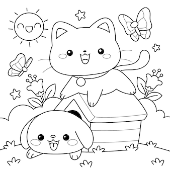 Cute cat coloring vectors illustrations for free download