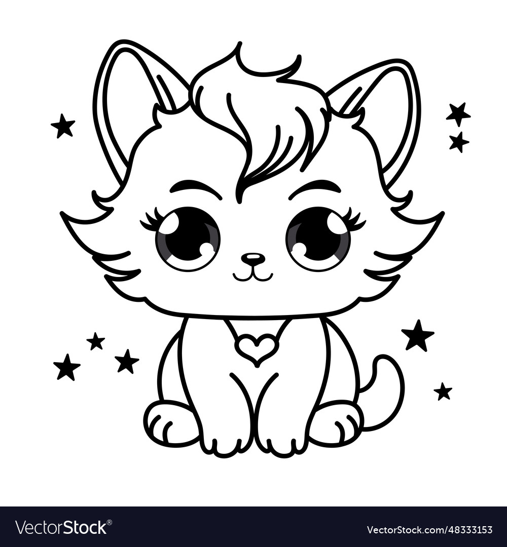 Cute cat coloring page for kids cartoon fluffy vector image