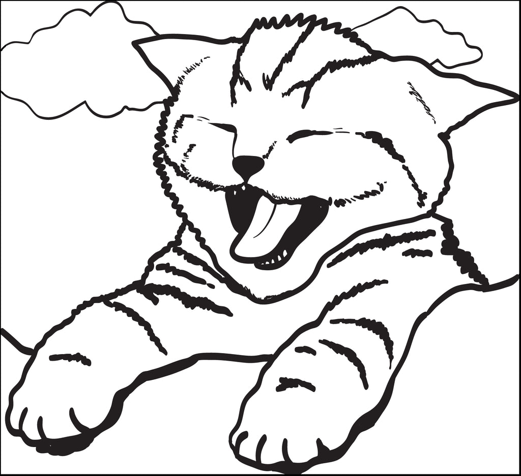 Printable cute kitty cat yawning coloring page for kids â