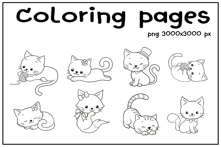 Cartoon cat coloring pages design bundles