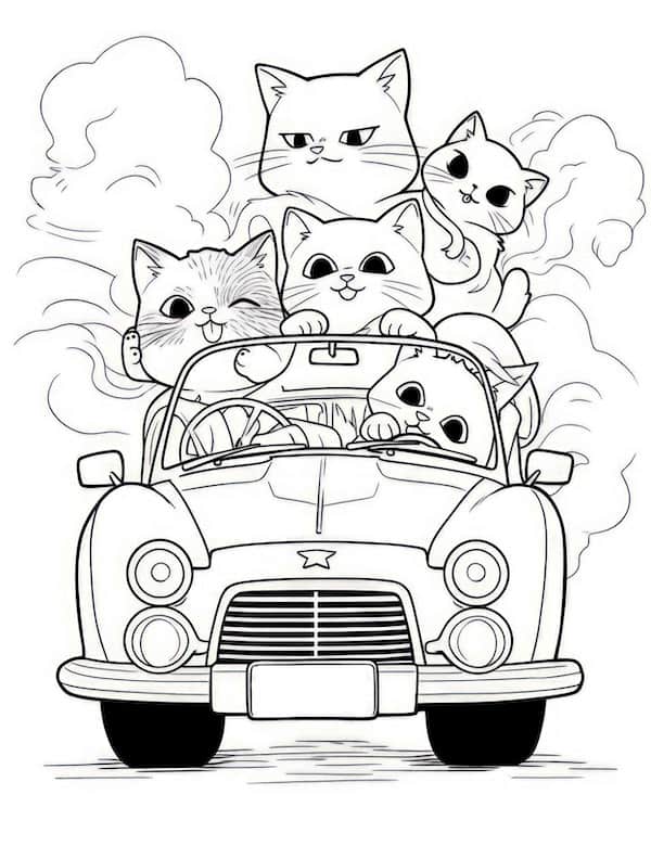 Cute cat coloring pages for kids and adults