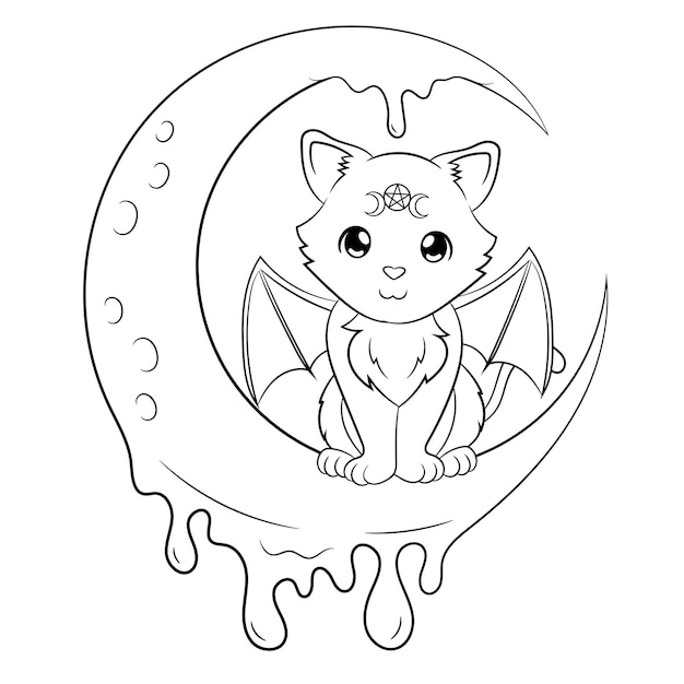 Premium vector cute creepy pastel goth kawaii cat coloring page