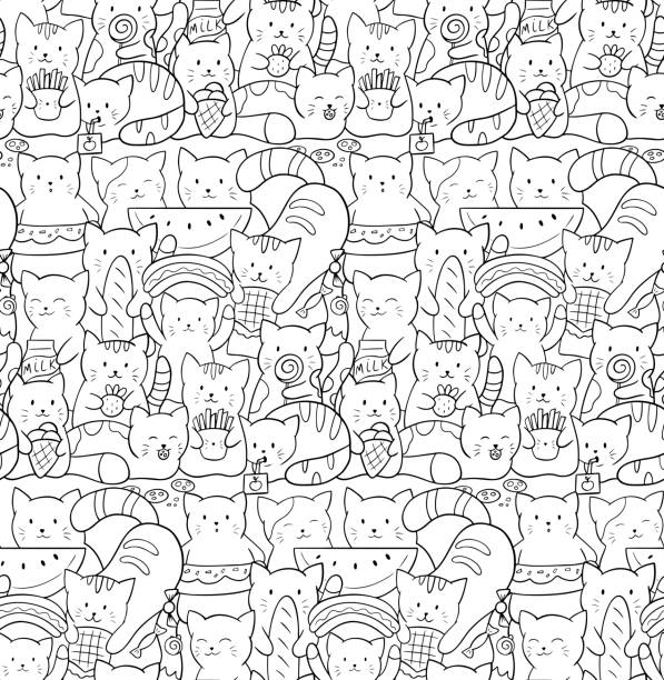 Cute cat coloring pages stock illustrations royalty