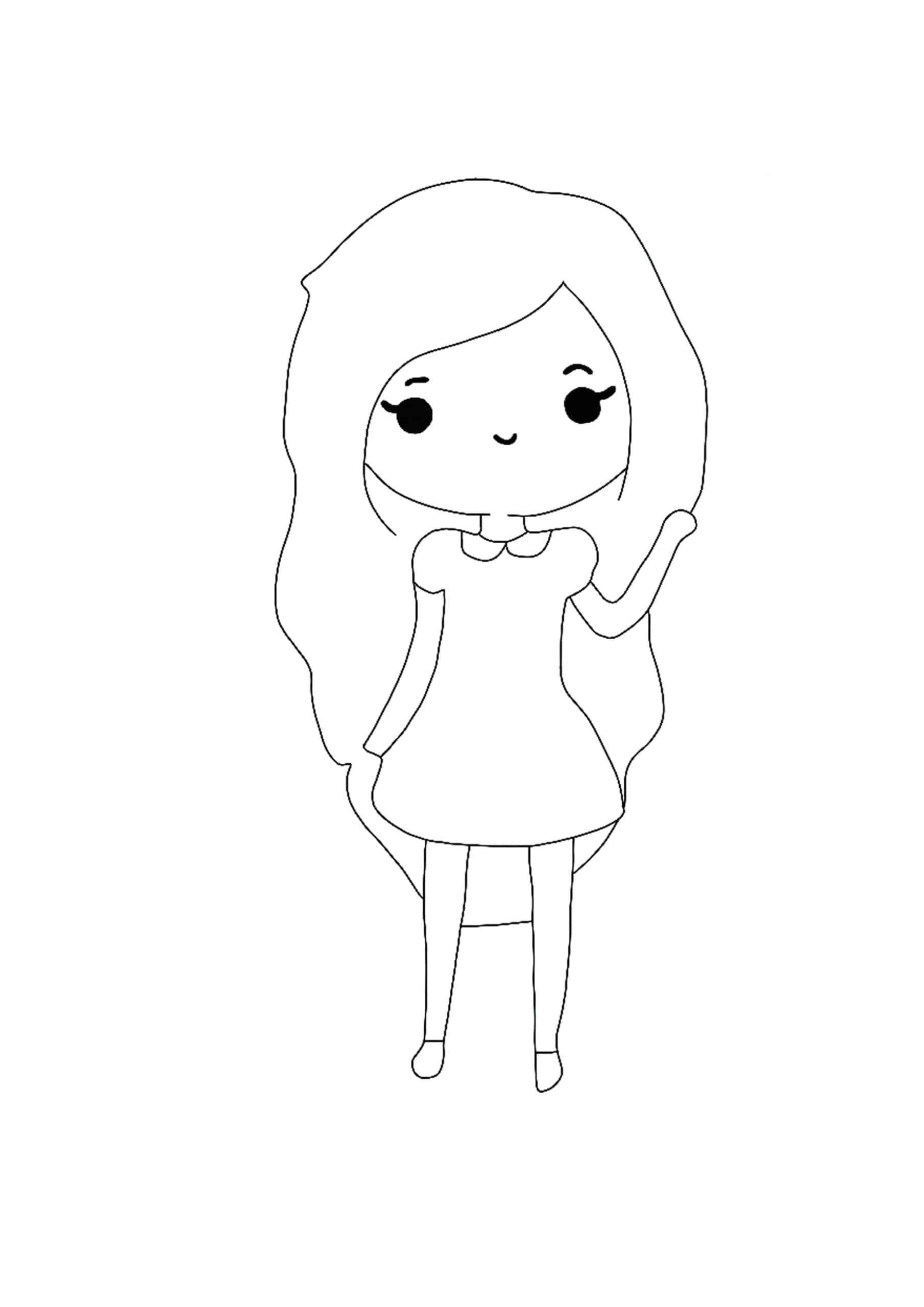 Adorable kawaii girl coloring page