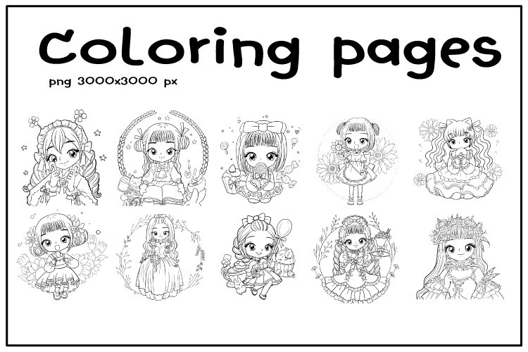 Cartoon cute girl princess doodle cute anime coloring page