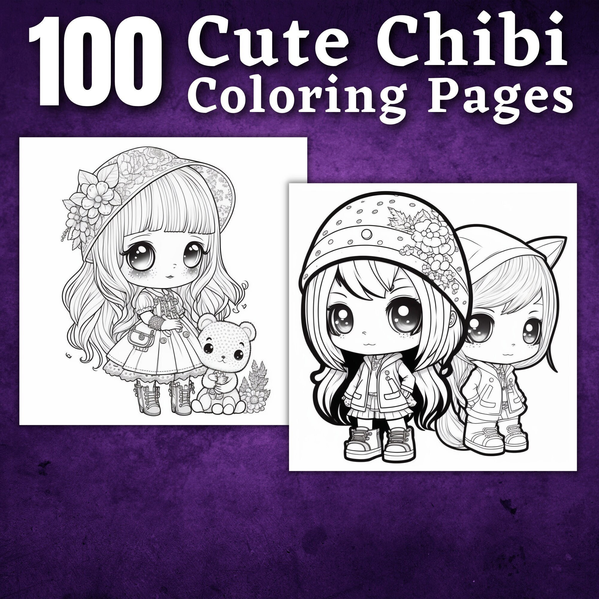 Chibi coloring pages printable coloring book coloring pages for kids adults printable digital coloring digital download