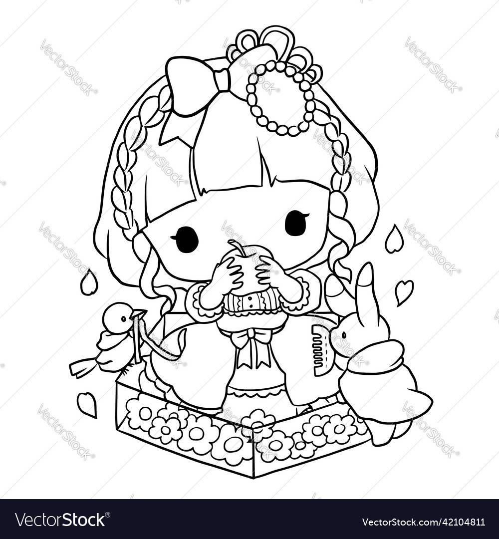 Coloring page princess kawaii style cute anime vector image