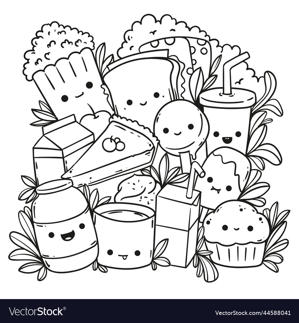 Hand drawn kawaii coloring book royalty free vector image