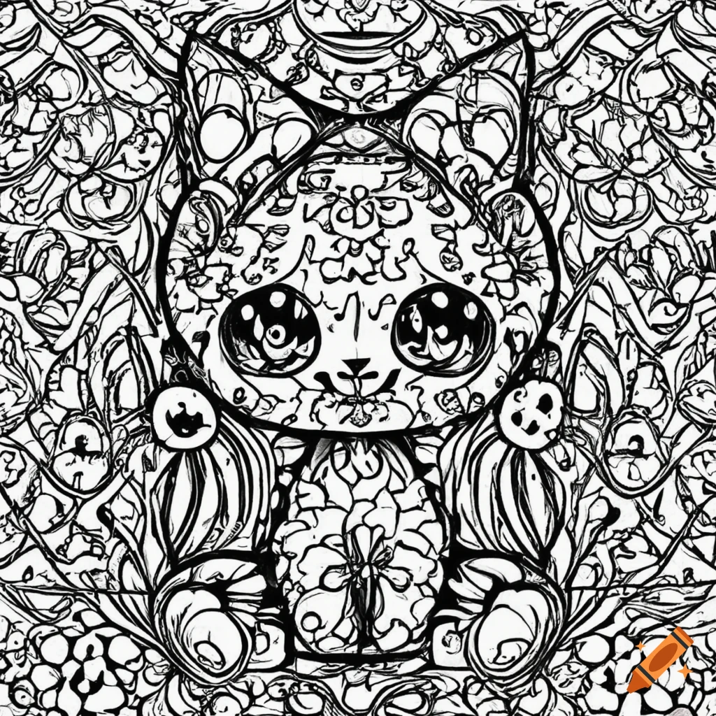 A cute black and white pattern for kawaii coloring enthusiasts on