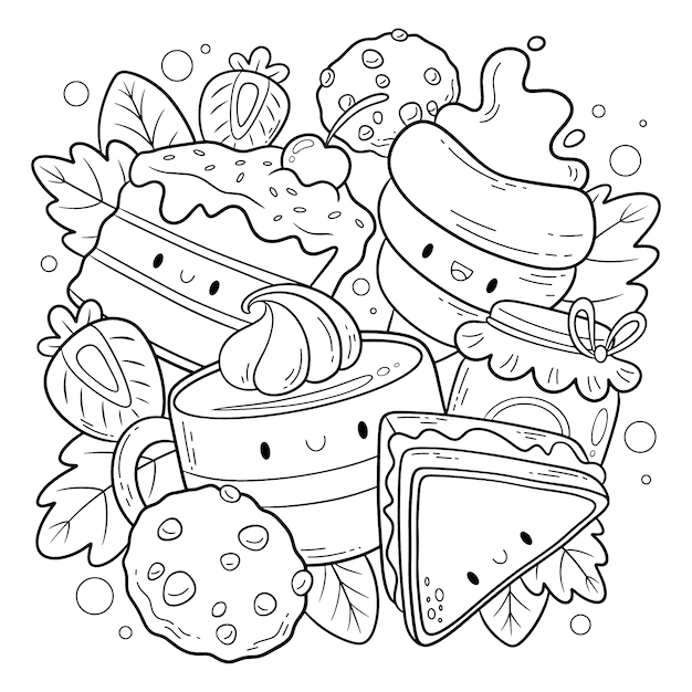 Free vector hand drawn kawaii coloring book illustration