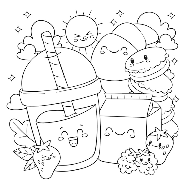 Free vector hand drawn kawaii coloring book illustration