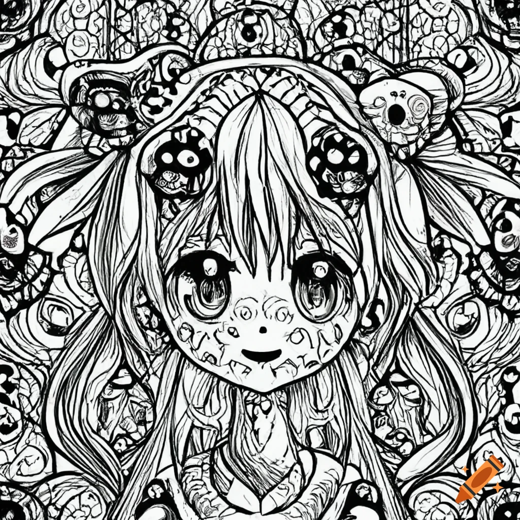 A cute black and white pattern for kawaii coloring enthusiasts on