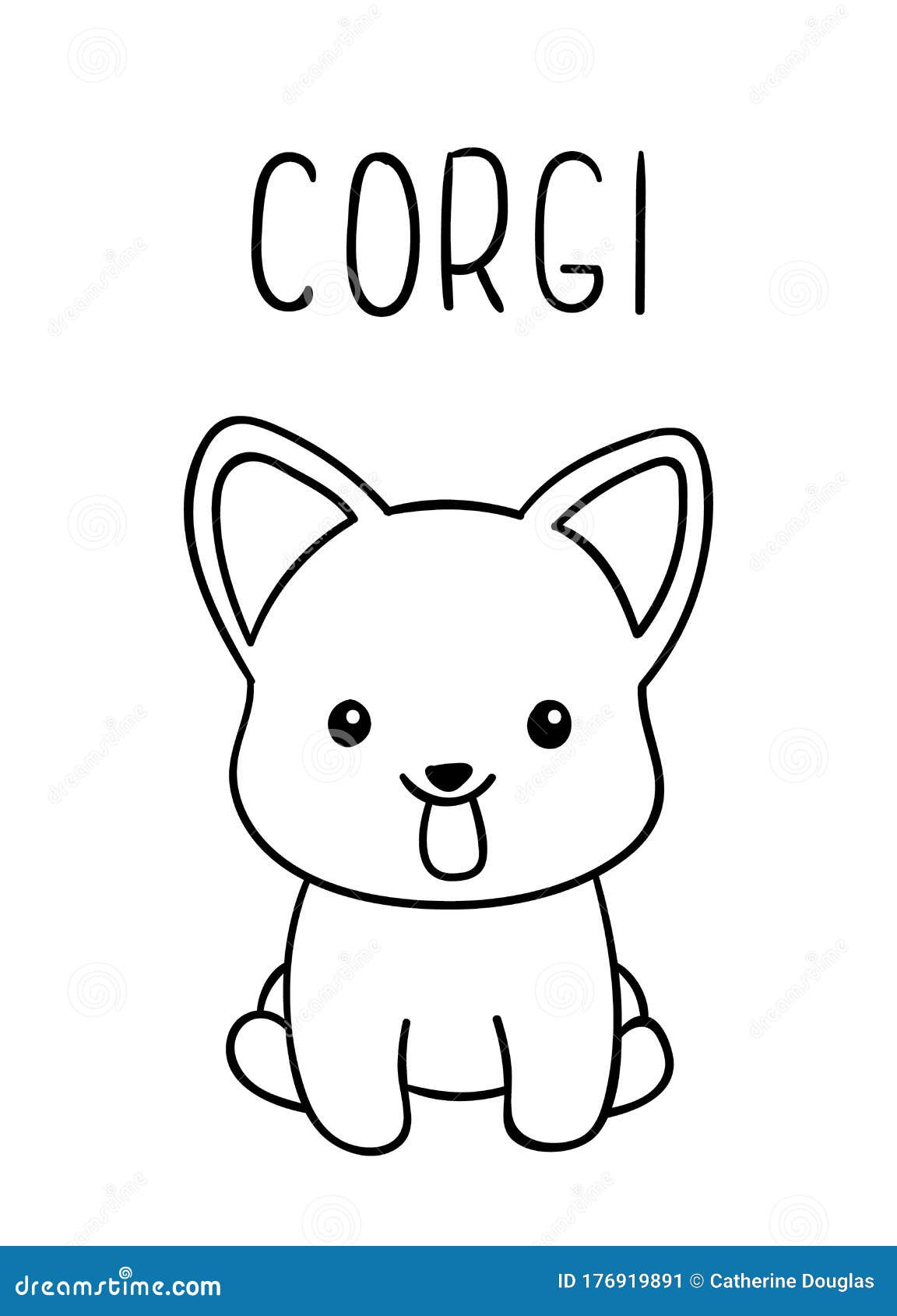 Coloring pages black and white cute kawaii hand drawn corgi dog doodles lettering corgi stock vector