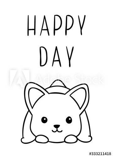 Coloring pages black and white cute kawaii hand drawn corgi dog doodles lettering happy day ðñððññ ññðñ ððñððñð ðâ corgi dog coloring pages how to draw hands