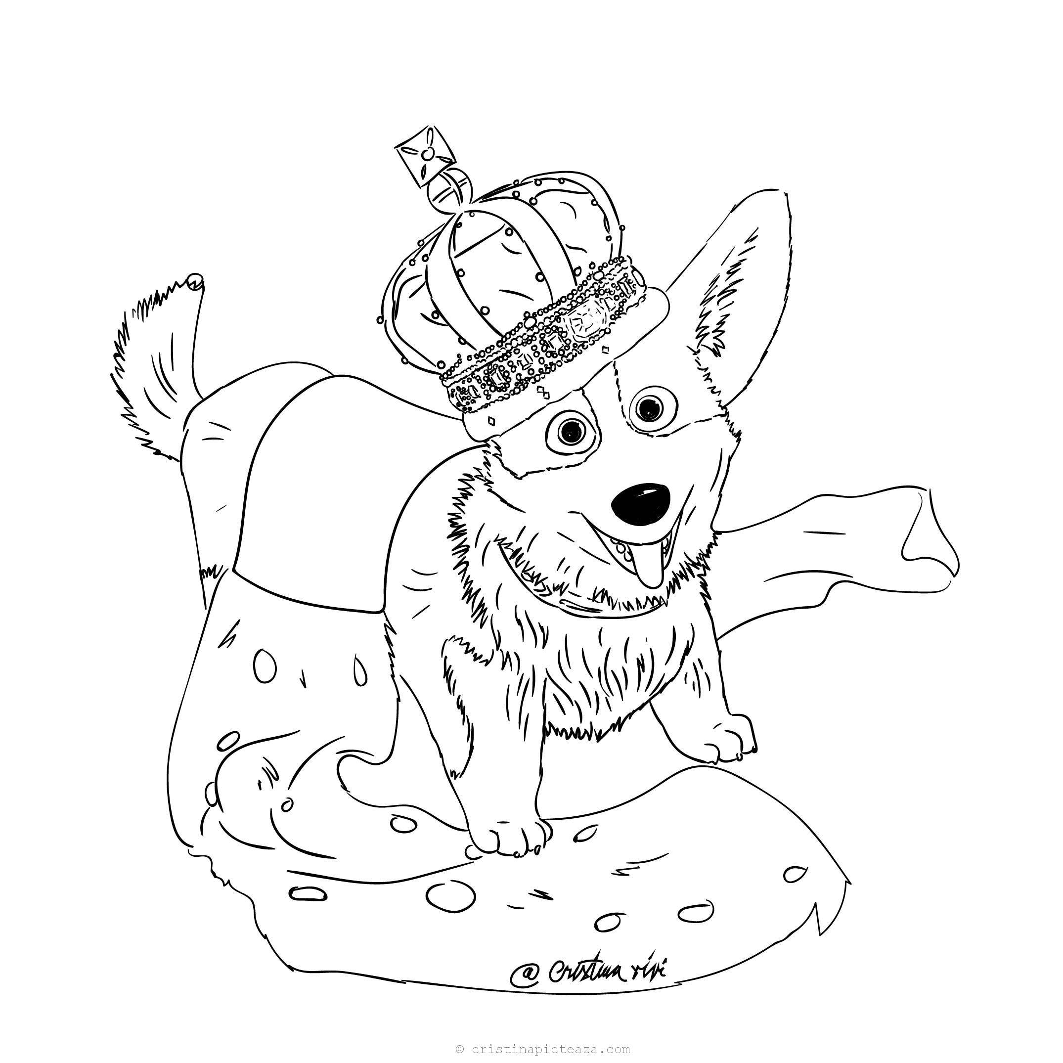 The queens corgi coloring pages â dog coloring pages