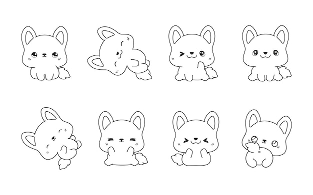 Premium vector set of kawaii isolated corgi dog coloring page collection of cute vector cartoon puppy outline for