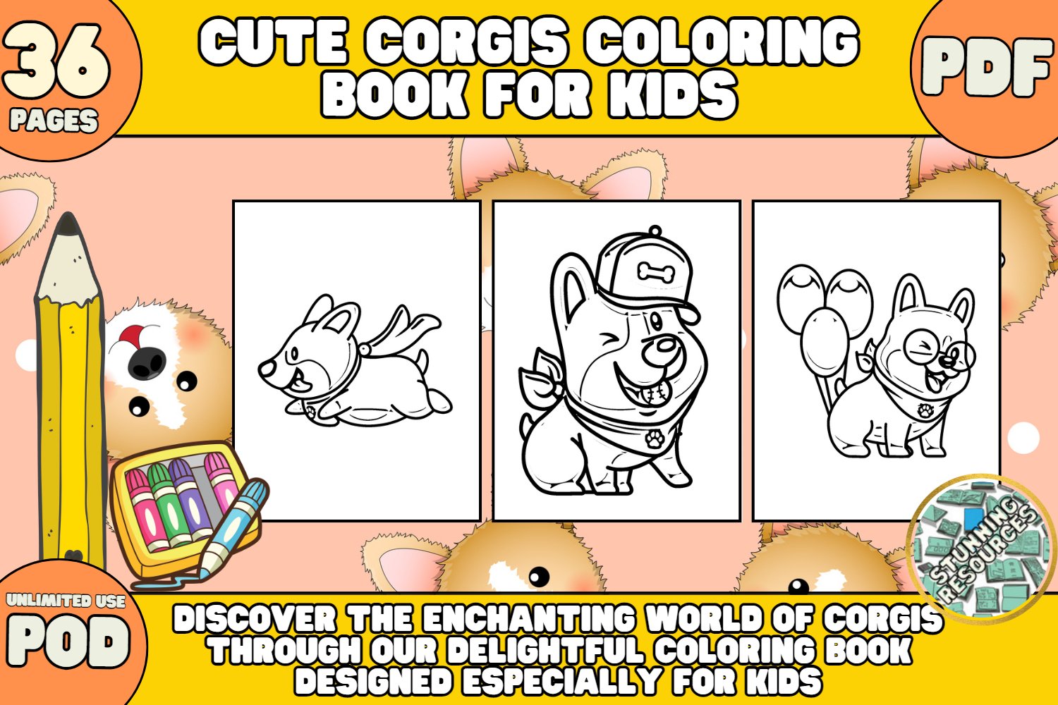 Cute corgis coloring book for kids adorable corgis coloring