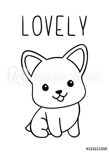 Coloring pages black and white cute kawaii hand drawn corgi dog doodles lettering lovely dog coloring page corgi dog cute dogs