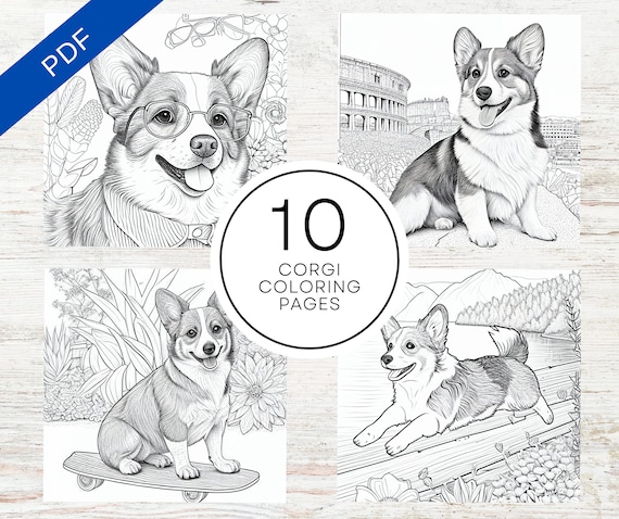 Cute corgi dogs coloring pages printable dog coloring sheets for teens adults stress relief and relaxation grayscale