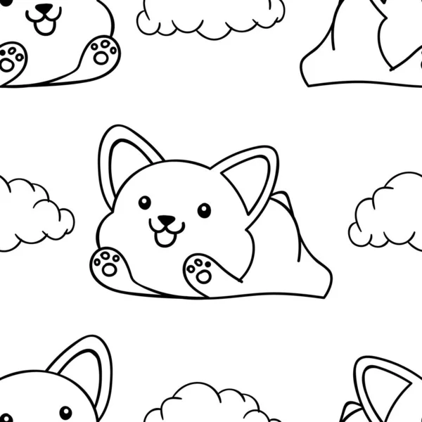 Coloring pages black white cute kawaii hand drawn corgi dog stock vector by dikabrina