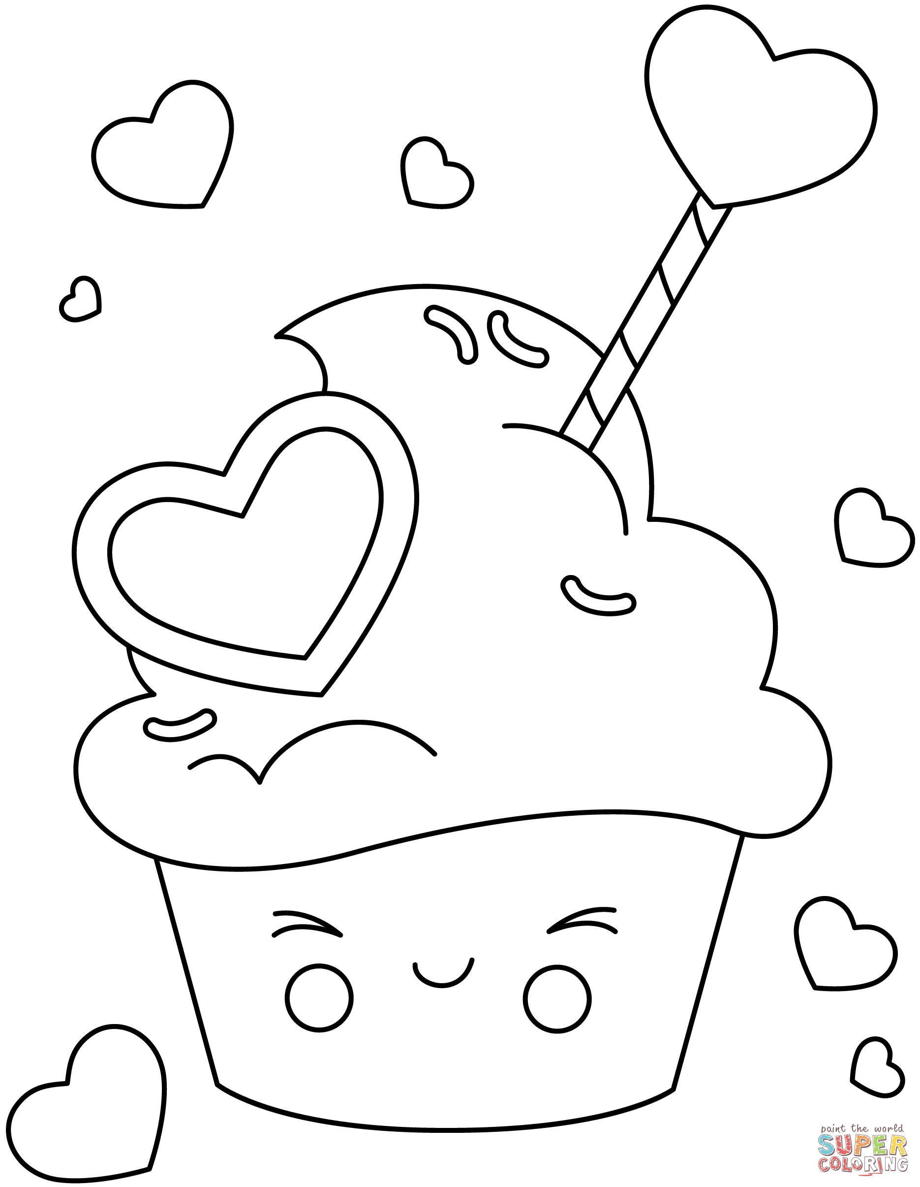 Kawaii cupcake coloring page free printable coloring pages