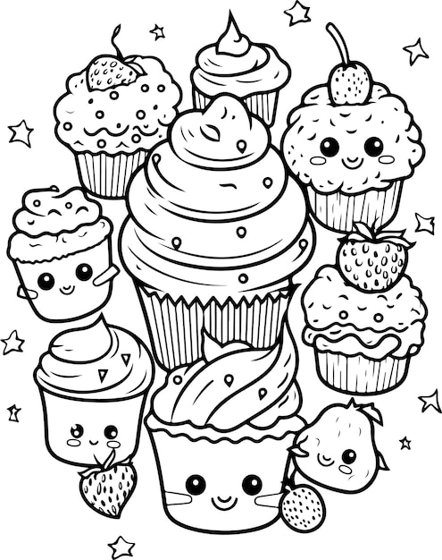 Kawaii cupcake coloring pages images