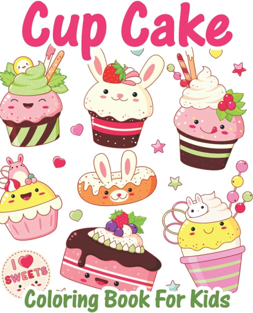 Cupcake coloring book for kids kawaii coloring pages for girls and boys filled with cute cupcakes donuts ice cream candy milkshake cookies and many more publishing ronn cake coloring books