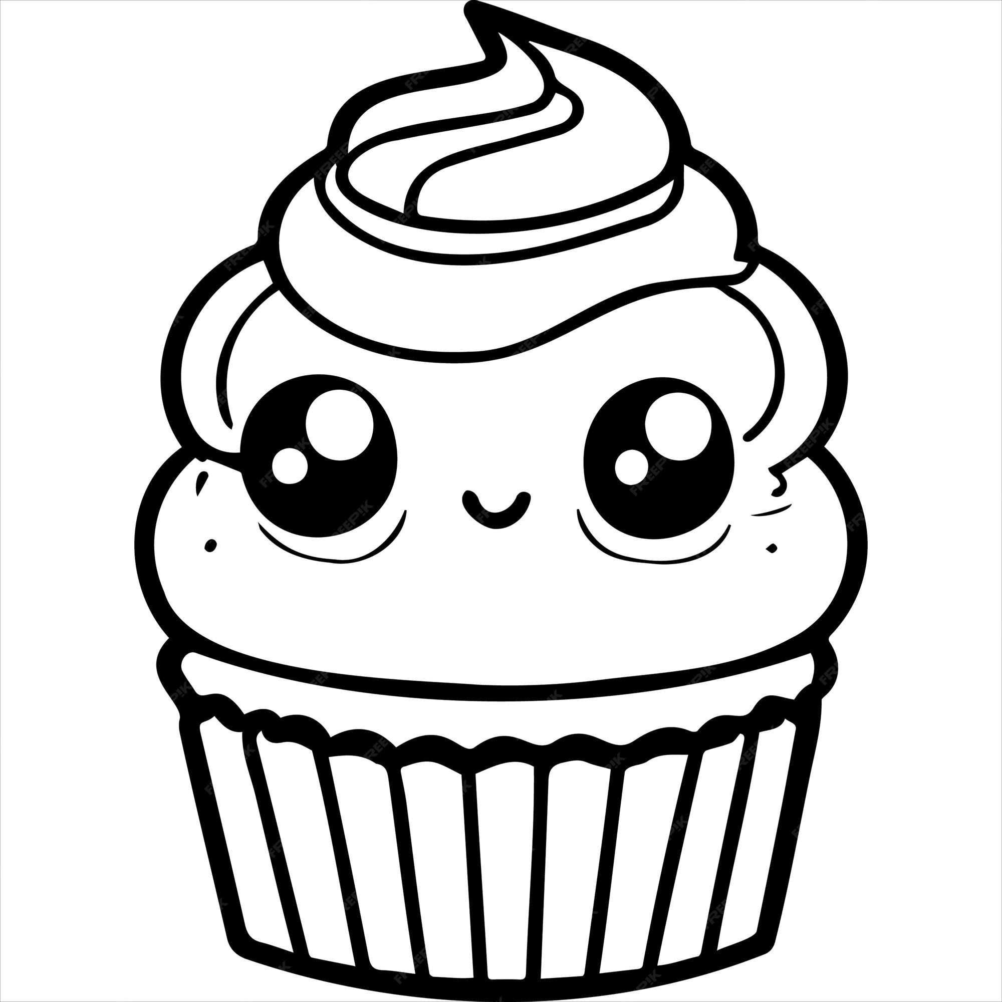 Premium vector kawaii cupcake coloring page