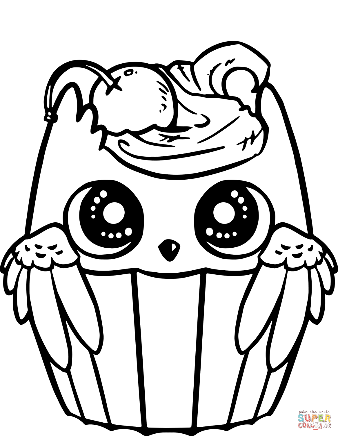 Cute owl cupcake coloring page free printable coloring pages