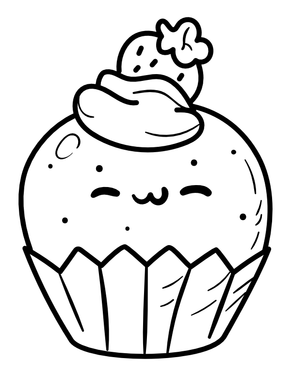 Printable kawaii cupcake coloring page